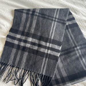 ENZO MANTOVANI Mens Cashmere Scarf Gray Black Nova Plaid 10.5" x 62" Fringes